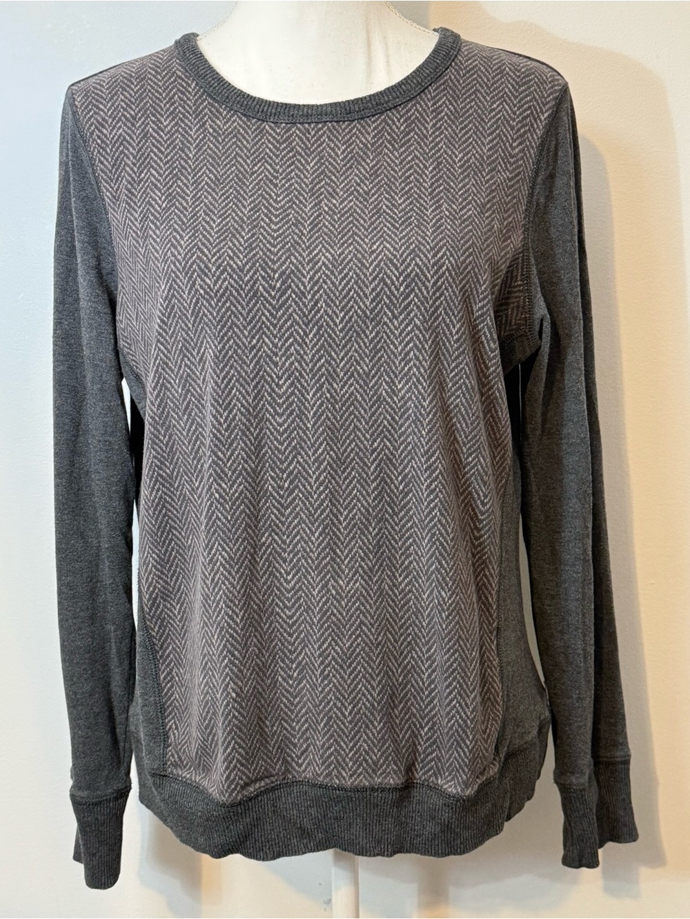 Lauren Ralph Lauren Active Gray Herringbone Crewneck Sweatshirt Size Large
